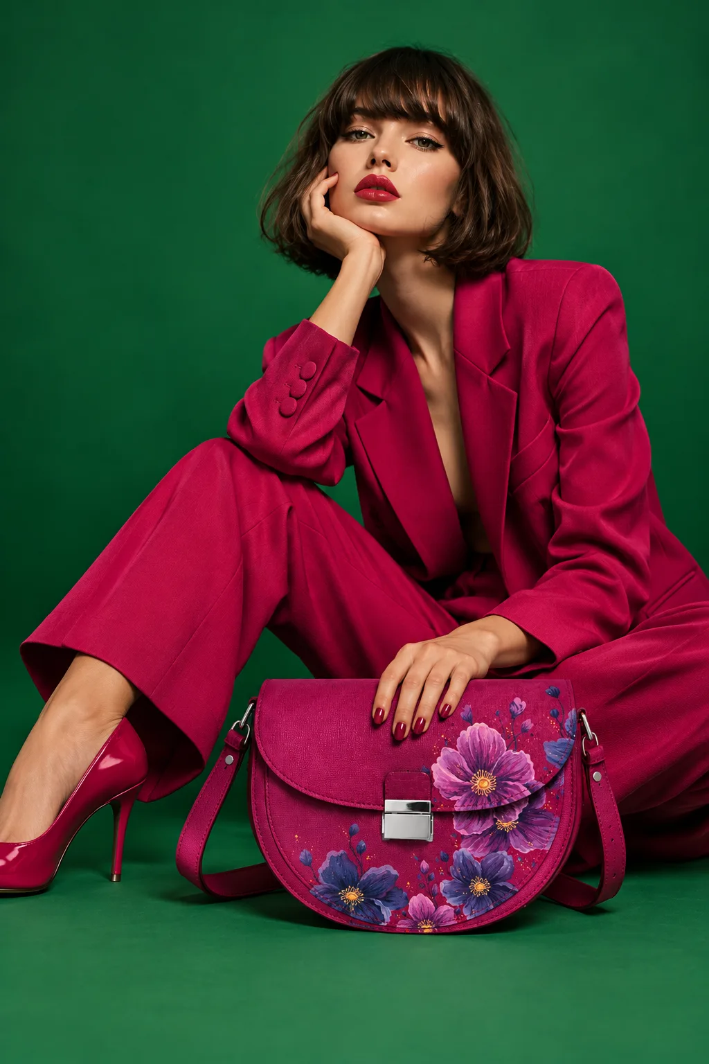 Woman with handpainted bag