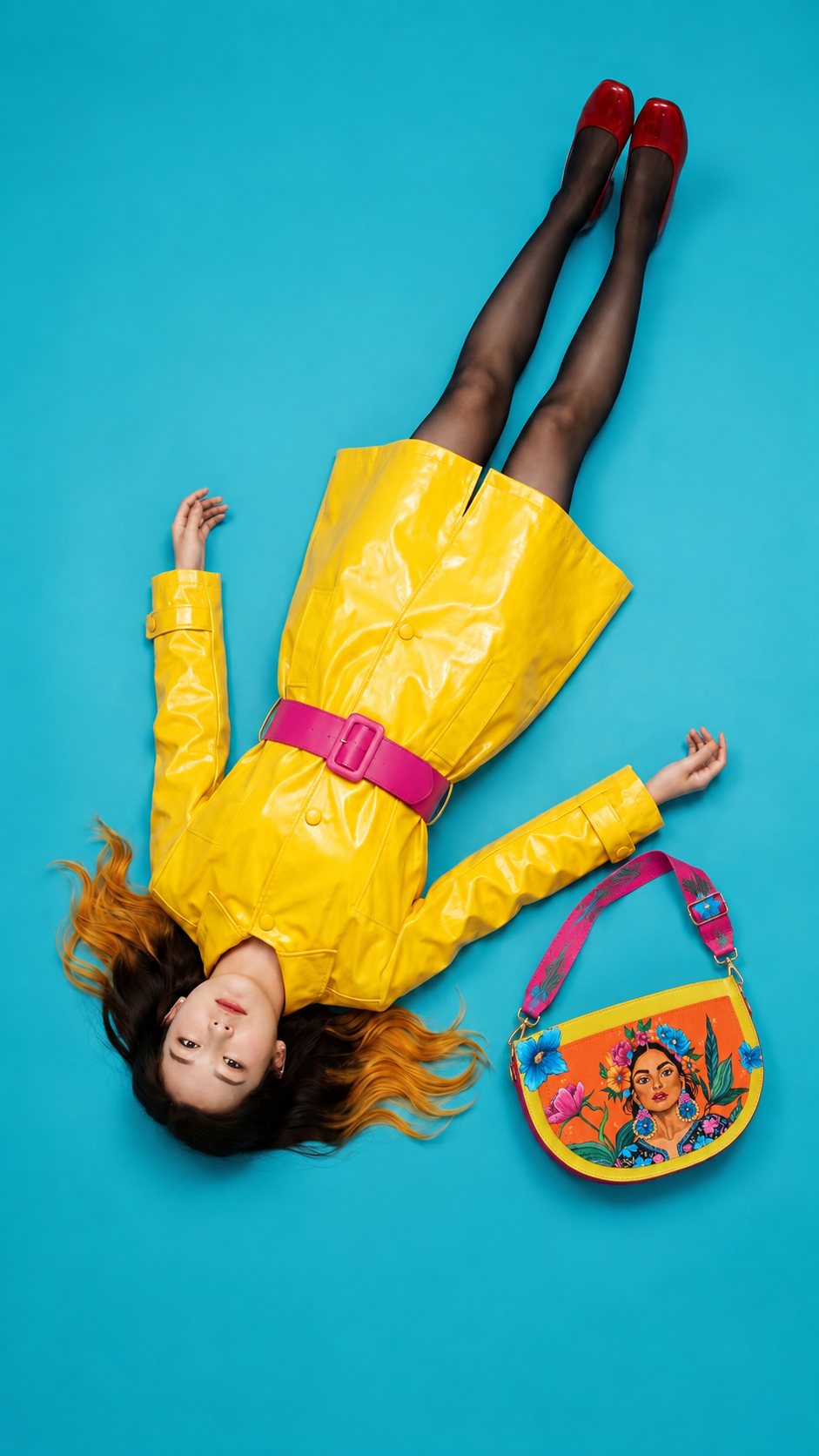 Woman in yellow carrying a one-of-a-kind SHARENA bag